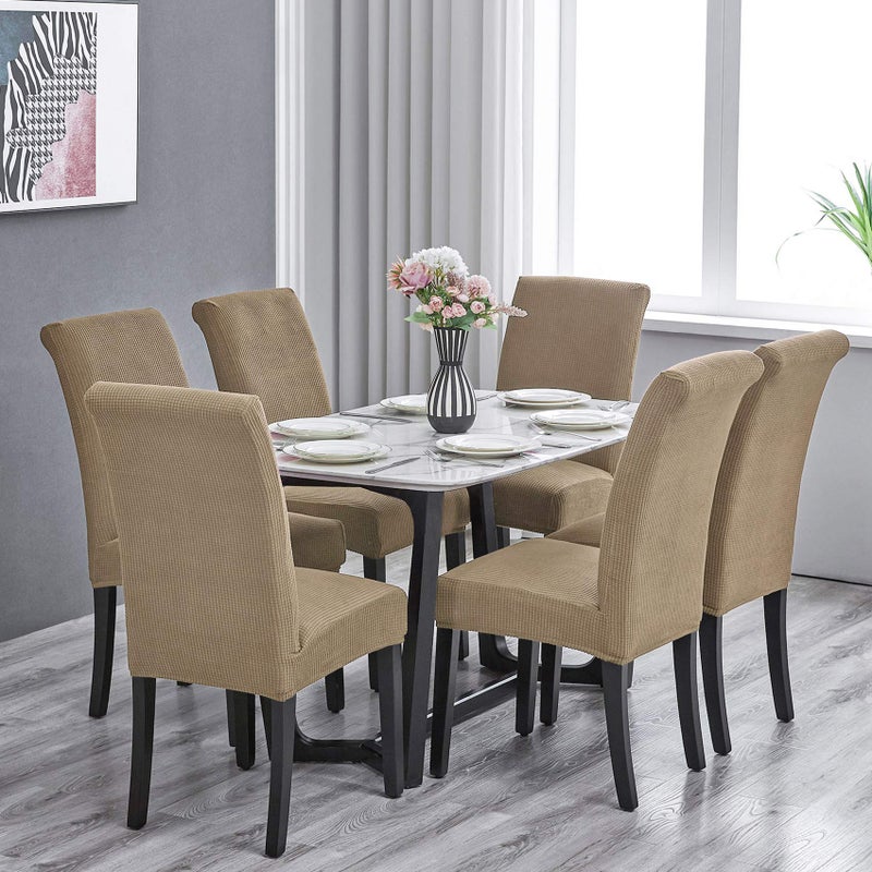 Howhic Stretch Chair Covers for Dining Room Set of 6, Removable Washable Dining Room Chair Covers, Dining Chair Slipcovers Seat Protector, Great Home Decor and Banquet Upholstery (Tan, 6 Pack) - Image 2